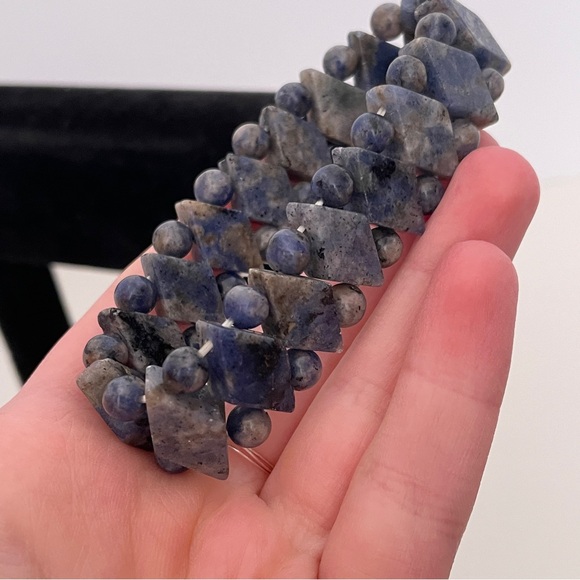 Vintage Real STONE Blue SODALITE Boho Summer Mermaid Geometric Crystal Bracelet - Picture 7 of 8